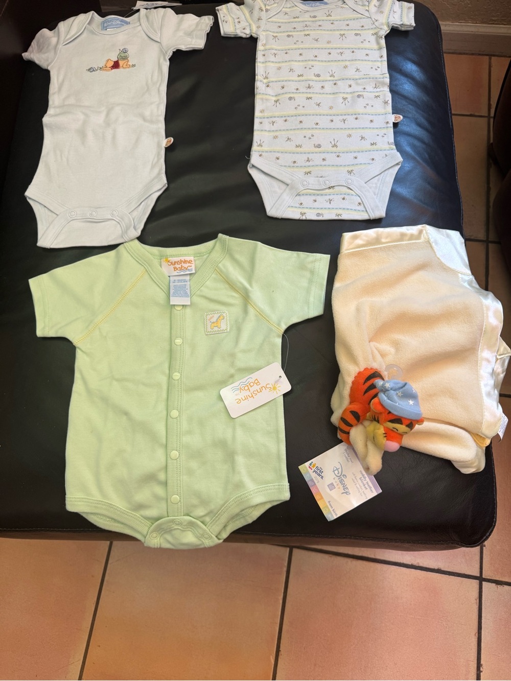 2 Disney Snap Front Onsies with Disney blanket and Sunshine Baby Snap-Front